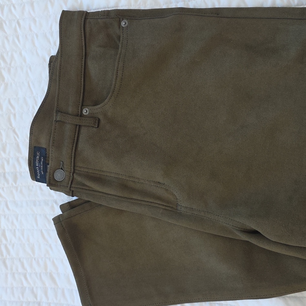 Women's Faux Suede 5 Pocket Jeans Olive Color in High Rise Skinny